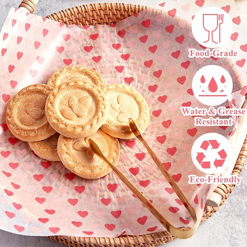 Ocmoiy 100 Sheets Valentine's Day Wax Paper 8.6" x 9.8" Sandwich Wrapping Paper, Colored Decorative Deli Parchment Food Basket Liners for Wrapping Holiday Treats, Candy, Cookies (Sweet Heart) - Image 3
